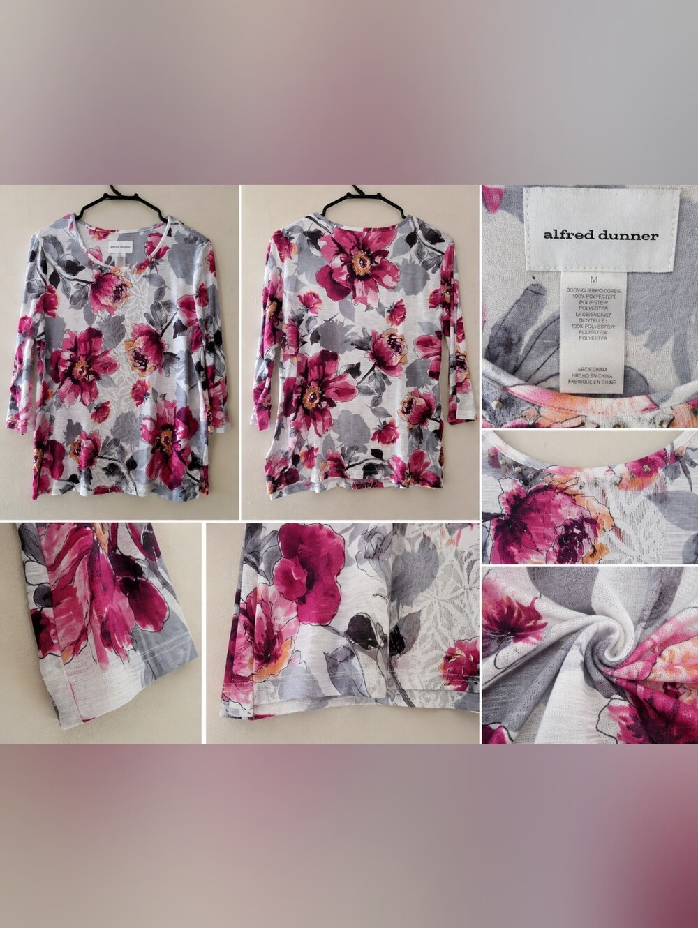Alfani Women’s Pink Floral 3/4 Sleeve Knit Top